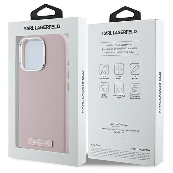 Karl Lagerfeld iPhone 16 Pro - FW Metal Plate MagSafe Σκληρή Θήκη με Επένδυση Συνθετικού Δέρματος - Pink - KLHMP16LPGMSRPP