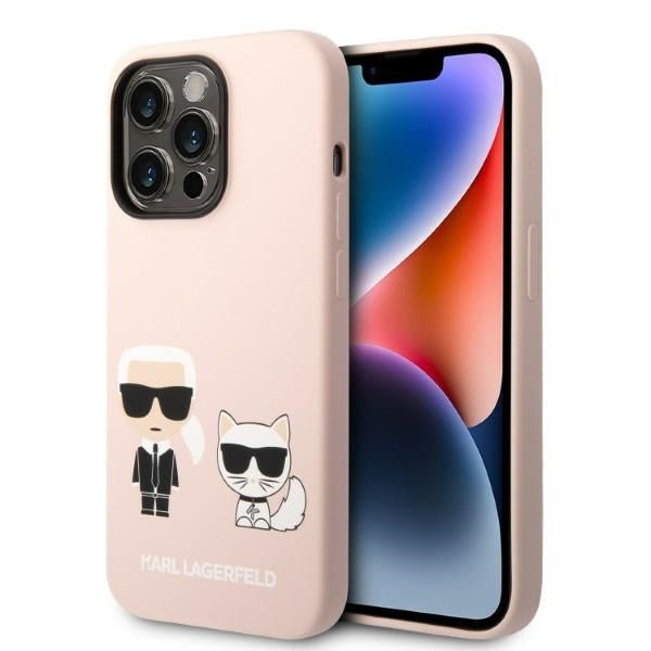 Karl Lagerfeld iPhone 14 Pro Liquid Silicone Karl and Choupette Θήκη Σιλικόνης με MagSafe - Light Pink - KLHMP14LSSKCI