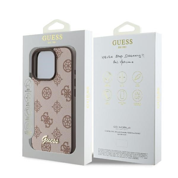 Guess iPhone 16 Pro Max - Peony Script - MagSafe Θήκη με Επένδυση Συνθετικού Δέρματος - Brown - GUHMP16XPGPYSW