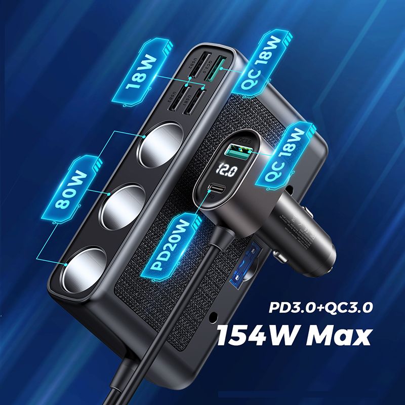 Joyroom Multi - Port Car Cigarette Lighter Φορτιστής Αυτοκινήτου Γρήγορης Φόρτισης PD154W - Black - JR - CL06
