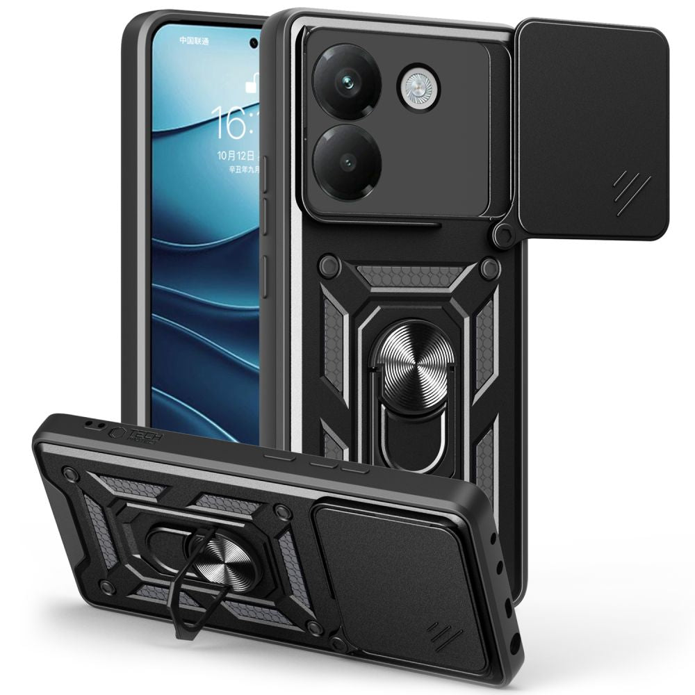 Tech - Protect Xiaomi Poco M7 Pro 5G Camshield Pro Σκληρή Θήκη με Πλαίσιο Σιλικόνης και Δαχτυλίδι Συγκράτησης - Black