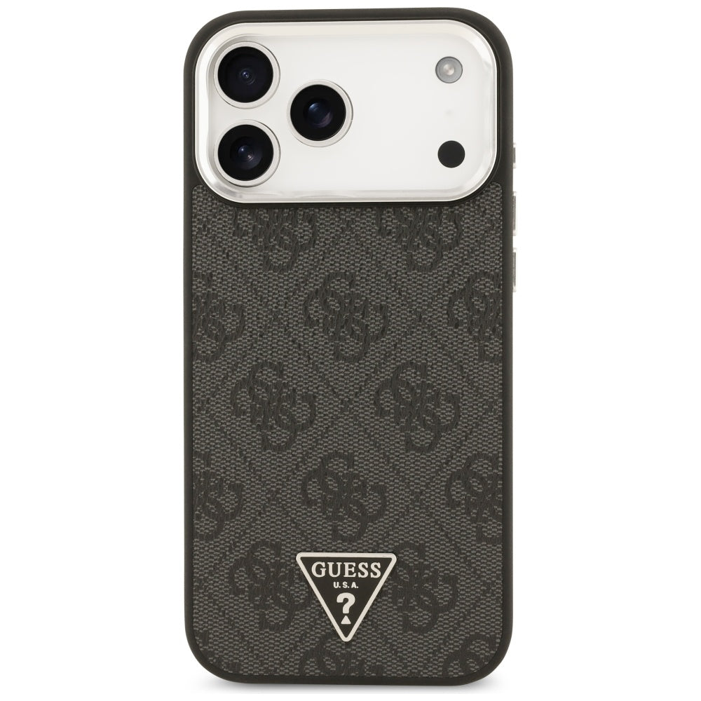 Guess iPhone 17 Pro Max - 4G Triangle Logo MagSafe - Σκληρή Θήκη με Πλαίσιο Σιλικόνης και Επένδυση Συνθετικού Δέρματος - Black / Silver - GUHMP17XP4TSRCMK