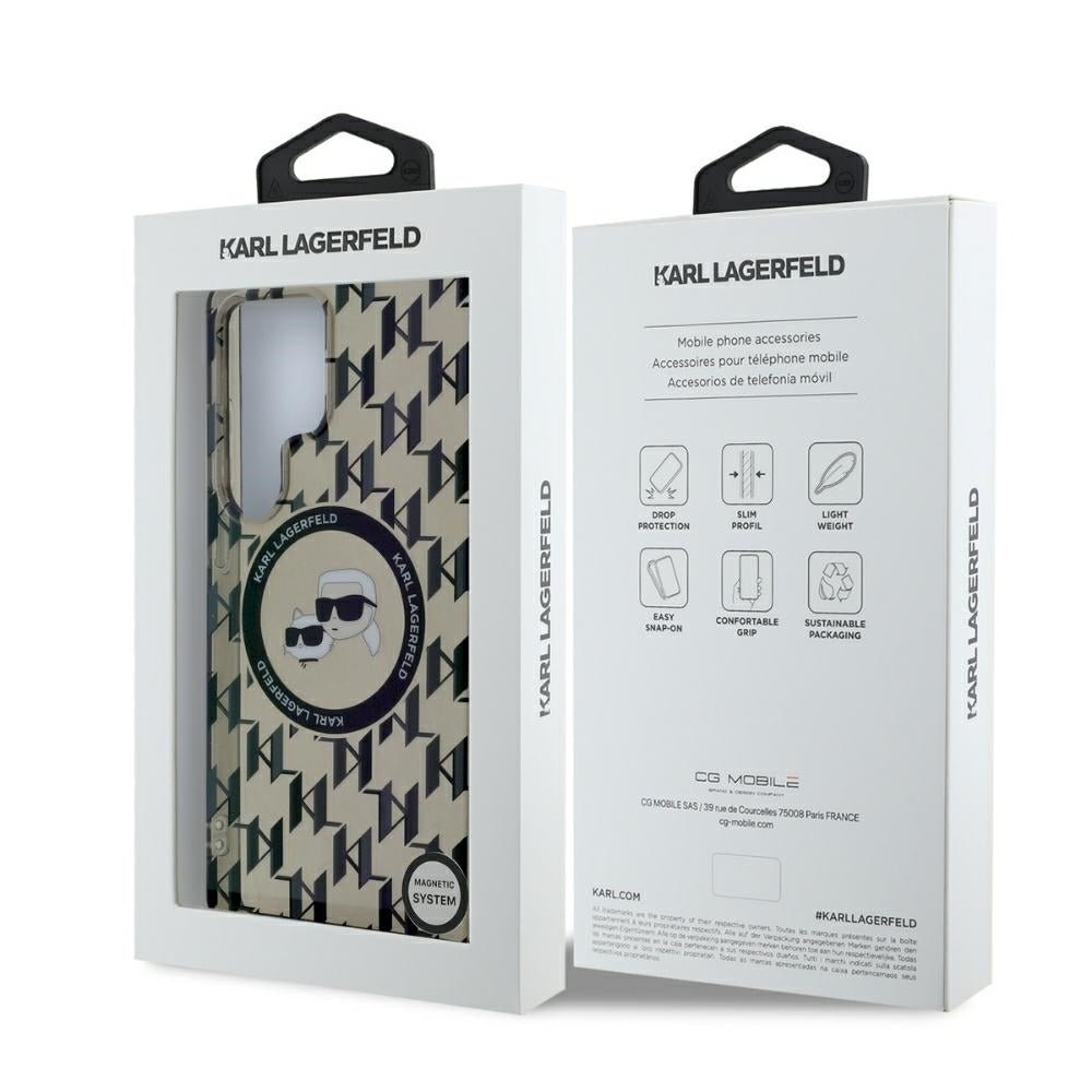 Karl Lagerfeld Samsung Galaxy S25 Ultra - Button Karl and Choupette Heads On KL Pattern - MagSafe Σκληρή Θήκη με Πλαίσιο Σιλικόνης - Black - KLHMS25LHMCKMHK