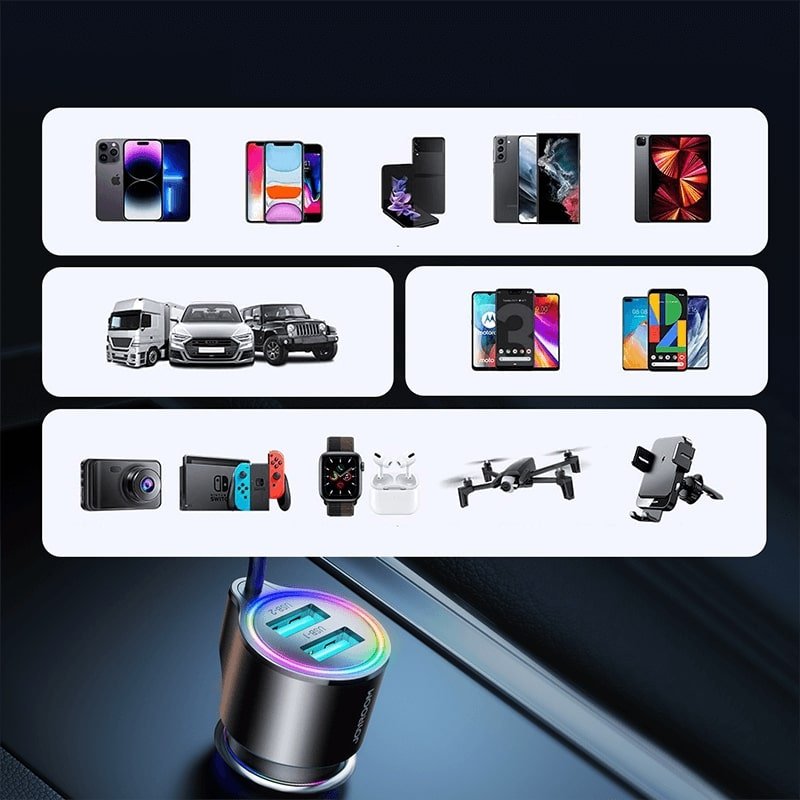 Joyroom JR - CL25 3in1 Fast Car Charger 17W Φορτιστής Αυτοκινήτου με 2 Θύρες USB και Καλώδιο Lightning 1.5m - Black