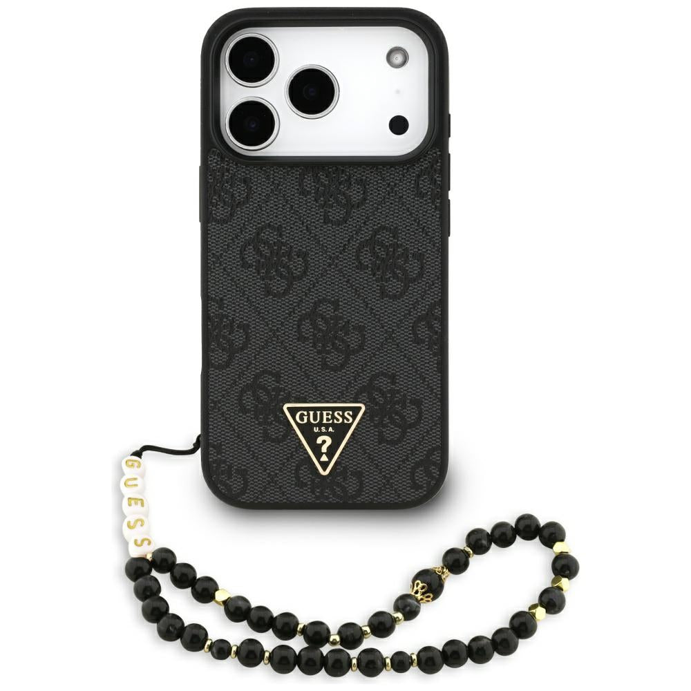 Guess iPhone 17 Pro - 4G Strap Triangle Logo MagSafe - Σκληρή Θήκη με Επένδυση Συνθετικού Δέρματος και Λουράκι - Black - GUHMP17LP4TSDPPSK