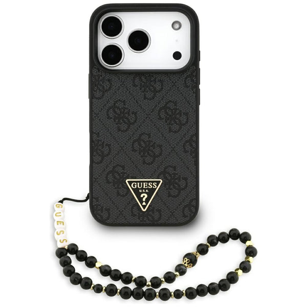 Guess iPhone 17 Pro - 4G Strap Triangle Logo MagSafe - Σκληρή Θήκη με Επένδυση Συνθετικού Δέρματος και Λουράκι - Black - GUHMP17LP4TSDPPSK