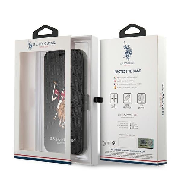 US Polo iPhone 12 Pro Max - Embroidery Collection Θήκη Βιβλίο Stand - Black - USFLBKP12LPUGFLBK