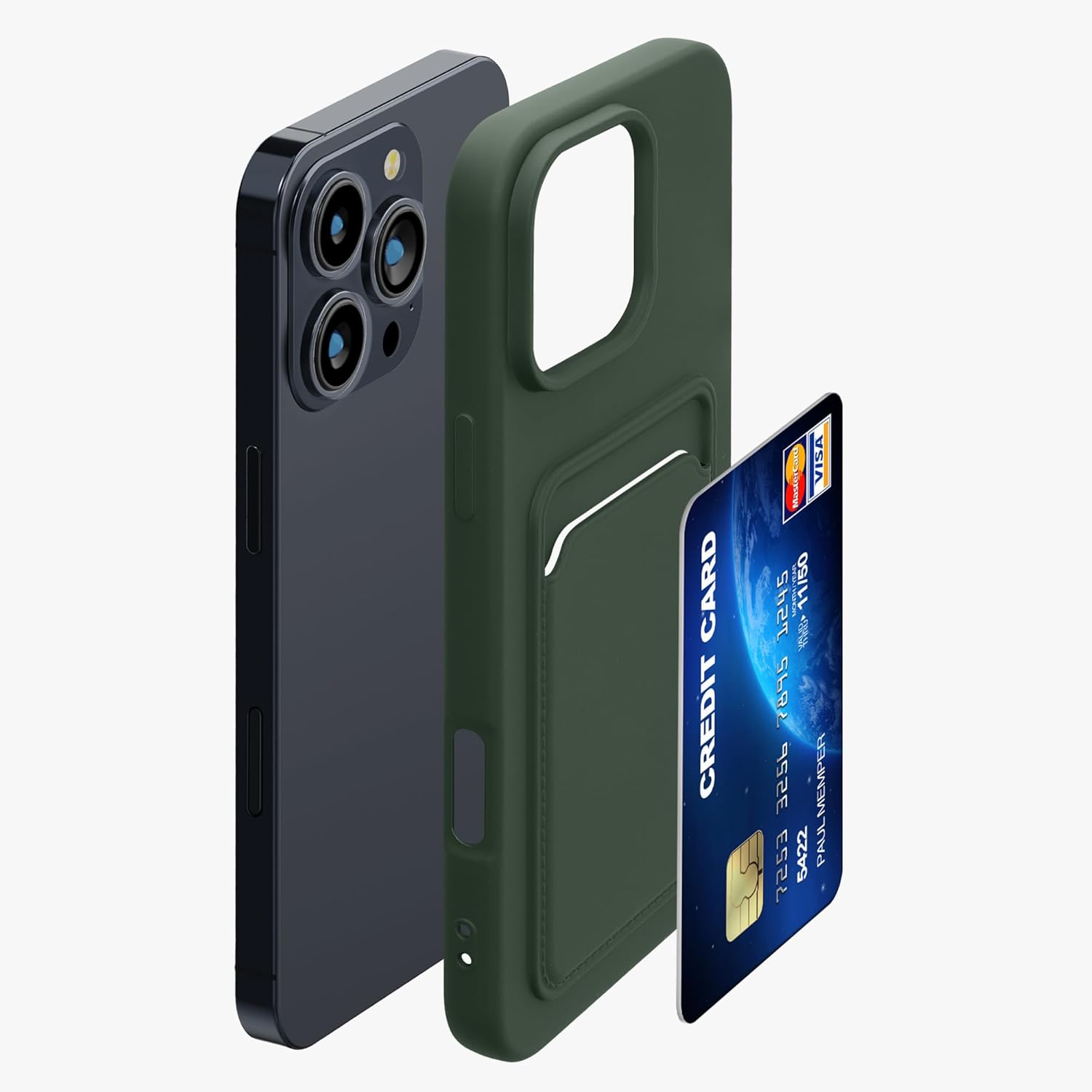KW iPhone 16 Pro Max Θήκη Σιλικόνης TPU με Υποδοχή για Κάρτα - Dark Green