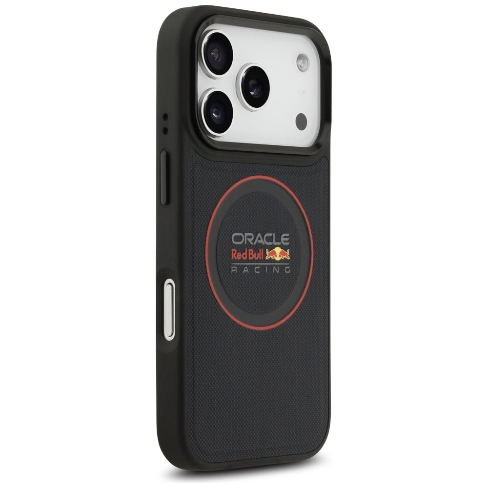 Red Bull iPhone 17 Pro - Meshed Red Ring and Metal Buttons MagSafe - Σκληρή Θήκη με Επένδυση Οικολογικού Δέρματος - Navy - RBHMP17L24PUILVR