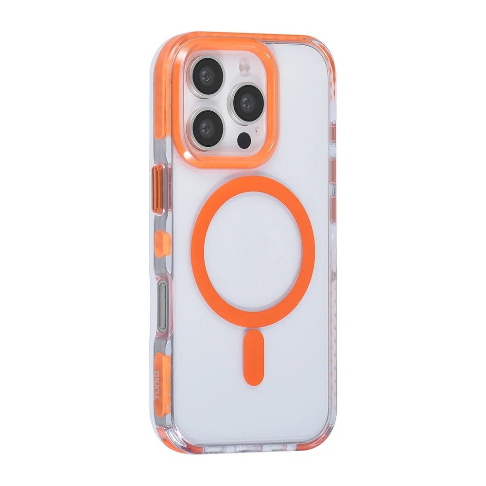Tuniq iPhone 16 Pro - MagSafe Σκληρή Θήκη με Πλαίσιο Σιλικόνης και Λουράκι - Διάφανη / Orange