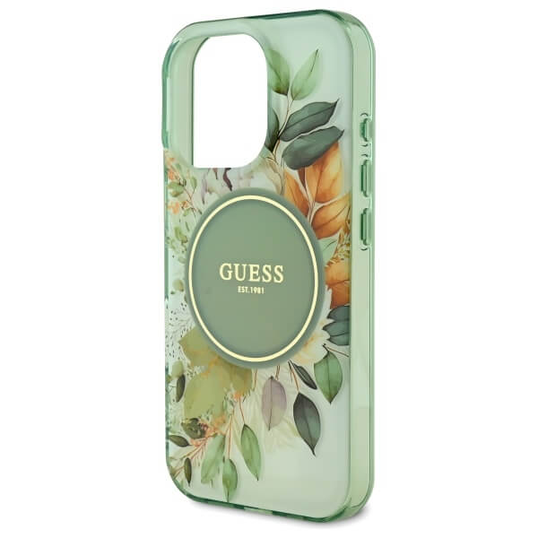 Guess iPhone 16 Pro Max - IML Flower and Tonal Circle MagSafe - Σκληρή Θήκη με Πλαίσιο Σιλικόνης - Green - GUHMP16XHFWBDCEN