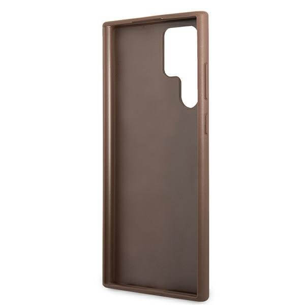Guess Samsung Galaxy S22 Ultra - 4G Metal Gold Logo Σκληρή Θήκη με Επένδυση Συνθετικού Δέρματος - Brown - GUHCS22LG4GFBR