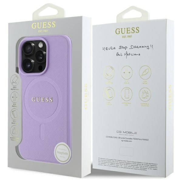 Guess iPhone 16 Pro - Saffiano MagSafe - Σκληρή Θήκη με Πλαίσιο Σιλικόνης - Purple - GUHMP16LPSAHMCU