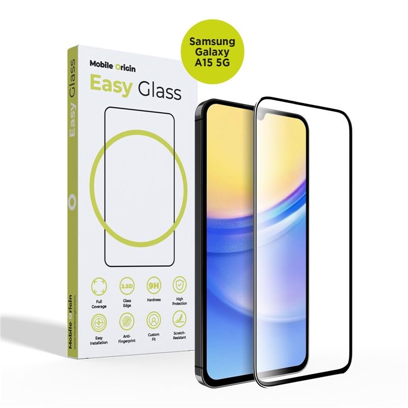 Mobile Origin Samsung Galaxy A15 5G EasyGlass Case Friendly 9H Full Screen Full Glue Tempered Glass Αντιχαρακτικό Γυαλί Οθόνης - Black