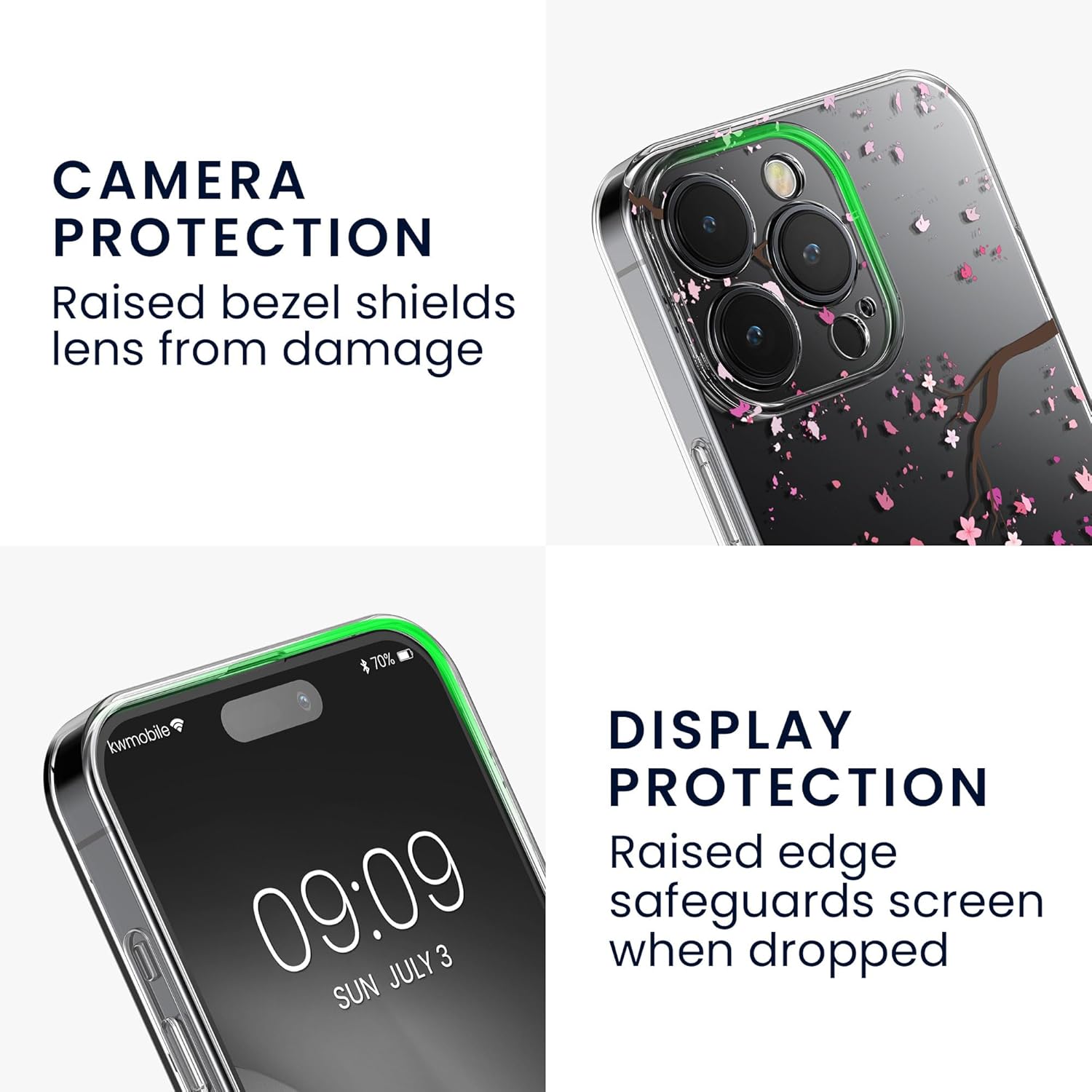 KW iPhone 15 Pro Max Θήκη Σιλικόνης TPU με Αντιχαρακτικό Γυαλί - Design Cherry Blossom Petals - Pink Dark / Brown / Διάφανη