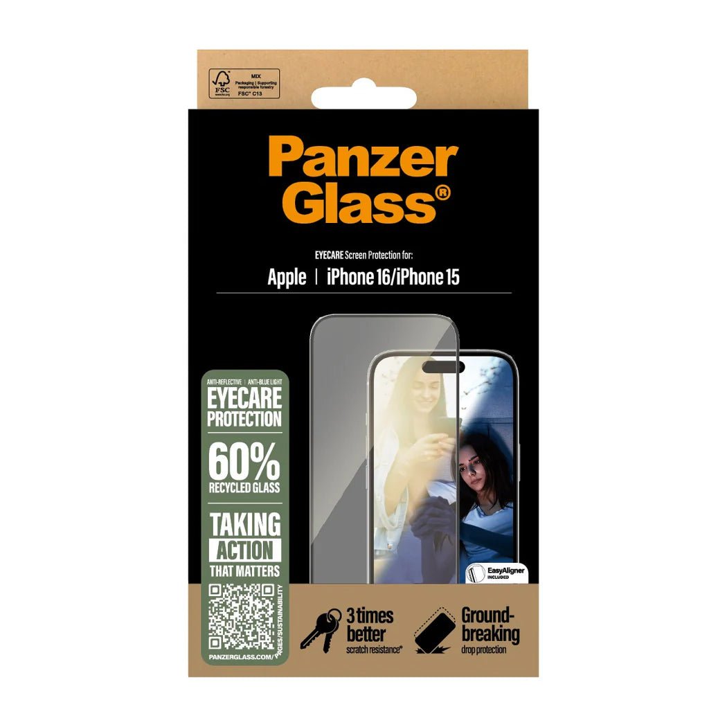 PanzerGlass iPhone 15 / iPhone 16 - EyeCare Ultra - Wide Fit Anti - Blue Light Anti - reflective Full Screen Αντιχαρακτικό Γυαλί Οθόνης - Black