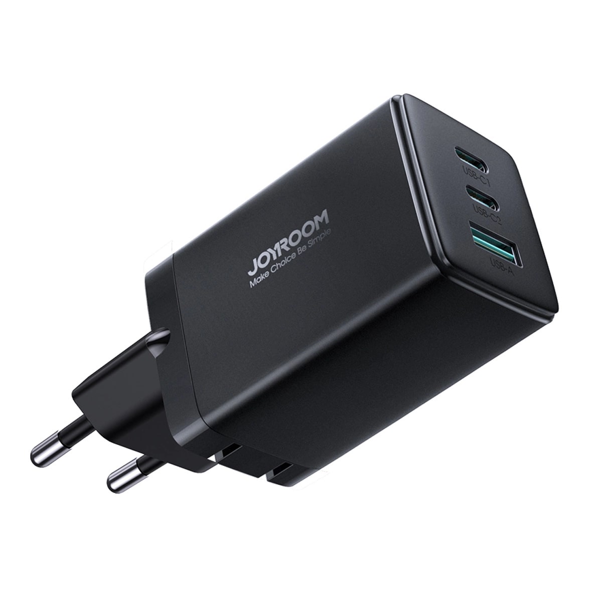 JOYROOM JR - TCG01 GAN 65W Οικιακός Φορτιστής Γρήγορης Φόρτισης με 2 Θύρες Type - C και 1 Θύρα USB και Καλώδιο Type - C to Type - C 100W - Black