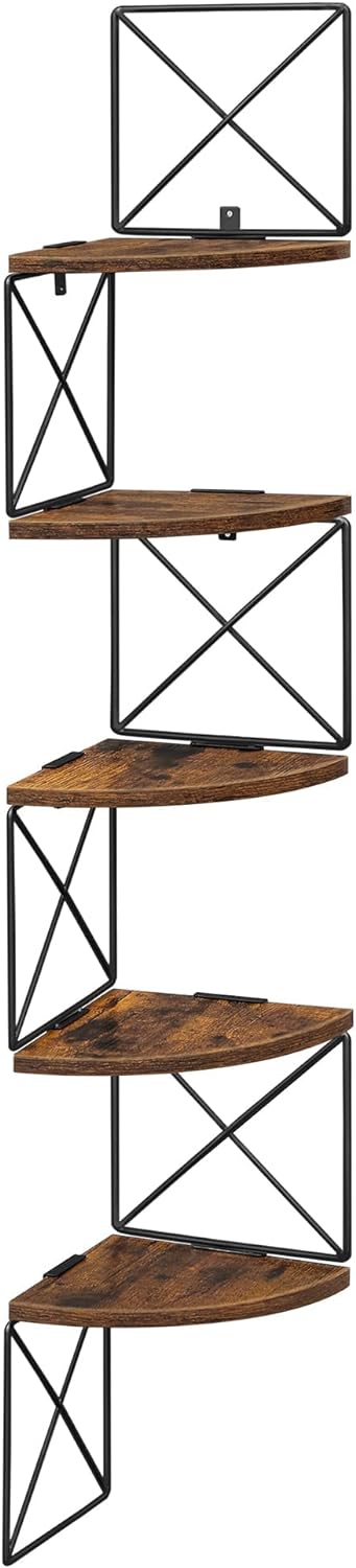 Vasagle Γωνιακή Βιβλιοθήκη Τοίχου με 5 Ράφια - ‎Rustic Brown / Black - LLS851B01