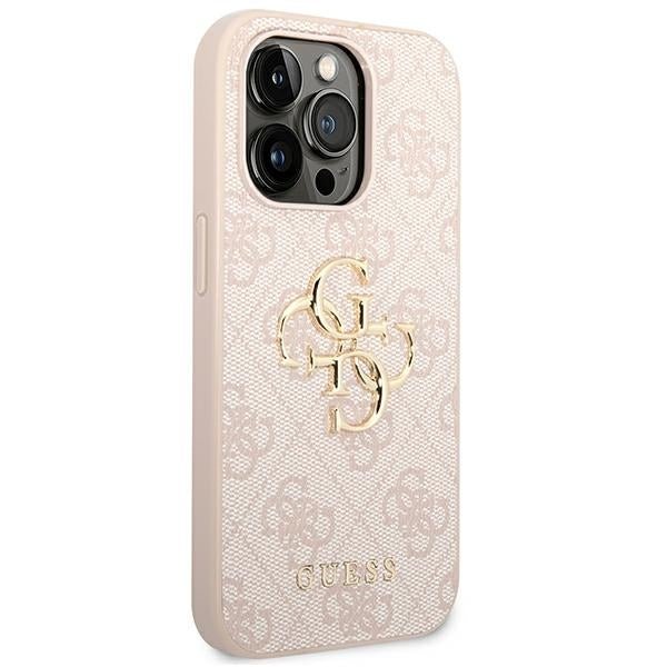 Guess iPhone 14 Pro Max - 4G Big Metal Logo Θήκη με Επένδυση Συνθετικού Δέρματος - Pink - GUHCP14X4GMGPI