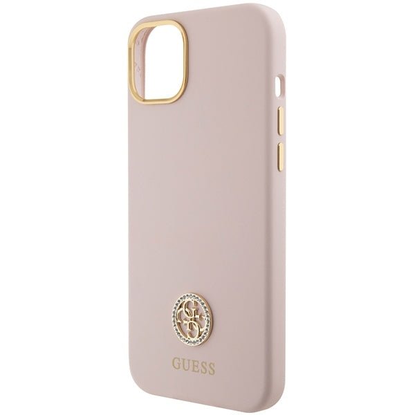 Guess iPhone 15 Plus Silicone Logo Strass 4G Σκληρή Θήκη με Πλαίσιο Σιλικόνης - Pink - GUHCP15M4DGPP
