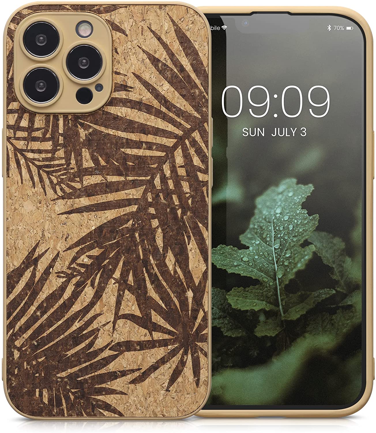 KW iPhone 13 Pro Max Σκληρή Θήκη από Φελλό με Πλαίσιο Σιλικόνης - Design Palm Leaves - Dark Brown / Light Brown - 58127.01
