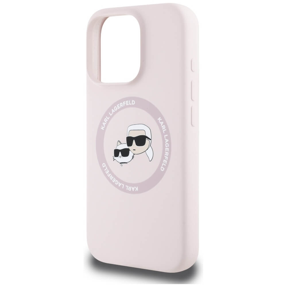 Karl Lagerfeld iPhone 16 Pro Max - Silicone Double Heads and Circle - Σκληρή Θήκη Σιλικόνης με MagSafe - Pink - KLHMP16XSKCHTCP