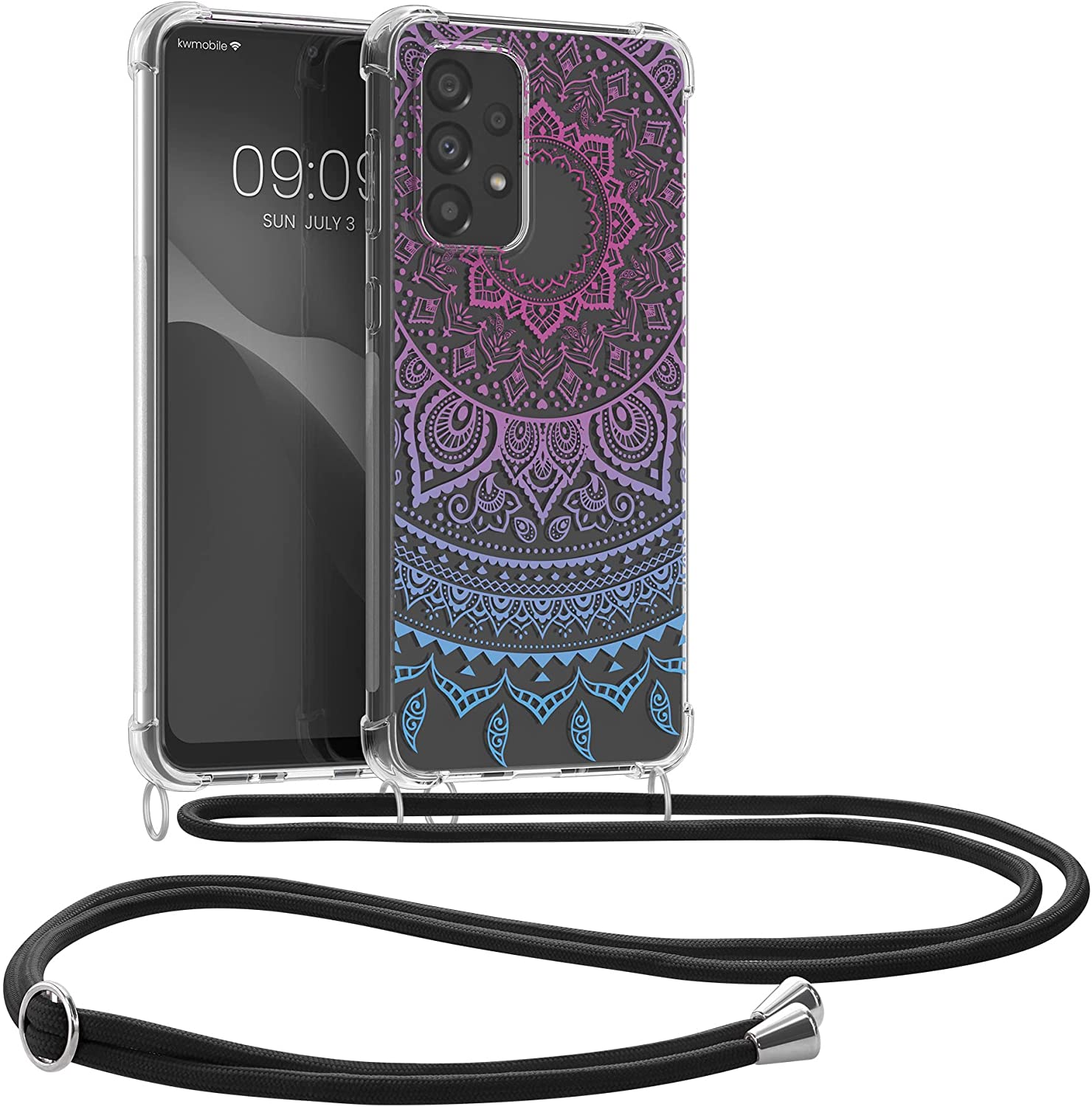 KW Samsung Galaxy A33 5G Θήκη Σιλικόνης TPU με Λουράκι Design Indian Sun - Διάφανη / Dark Pink / Blue - 58233.04