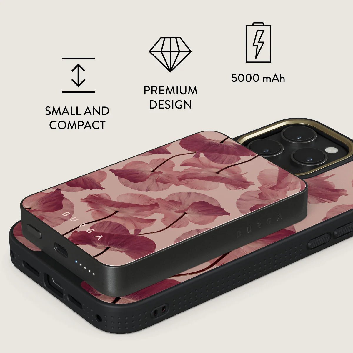 Burga Μαγνητικό Ασύρματο MagSafe PowerBank 5000mAh με Καλώδιο Type - C to Type - C - Gunmetal - Tender Kiss