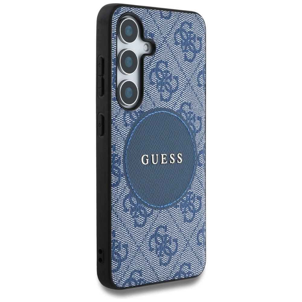 Guess Samsung Galaxy S25 Plus - 4G Round Patch Classic Logo - Θήκη με Επένδυση Συνθετικού Δέρματος και MagSafe - Blue - GUHMS25MP4PGRSGB