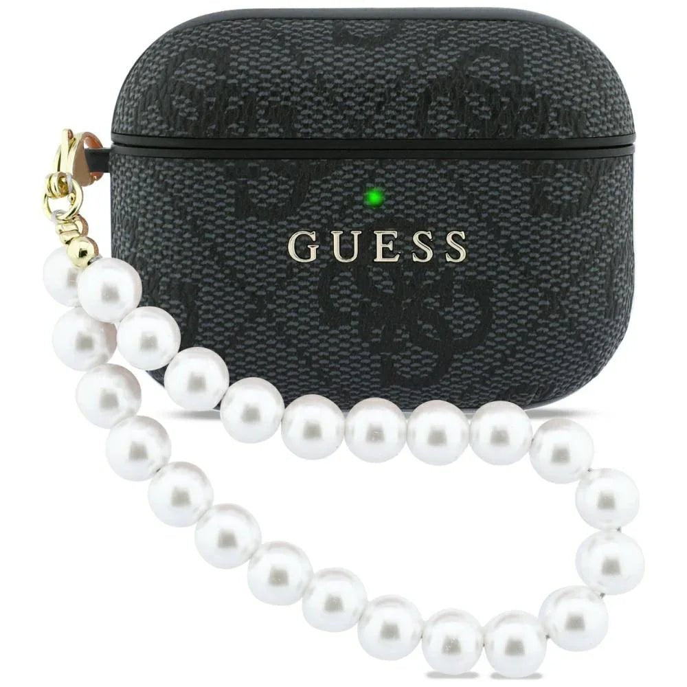 Guess AirPods Pro 3 - Θήκη με Επένδυση Συνθετικού Δέρματος - 4G Pearl Strap - Black