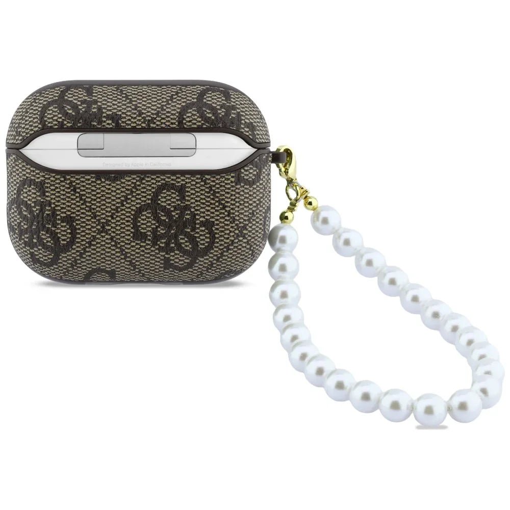 Guess AirPods Pro 3 - Θήκη με Επένδυση Συνθετικού Δέρματος - 4G Pearl Strap - Brown