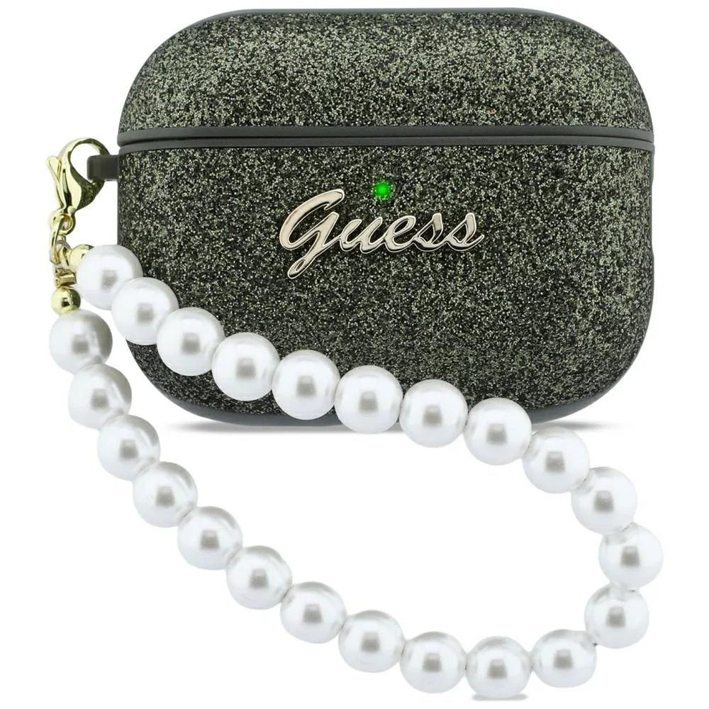 Guess AirPods Pro 3 - Θήκη από Σκληρό Πλαστικό - Glitter Pearl Strap - Khaki