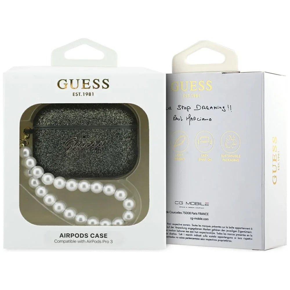 Guess AirPods Pro 3 - Θήκη από Σκληρό Πλαστικό - Glitter Pearl Strap - Khaki
