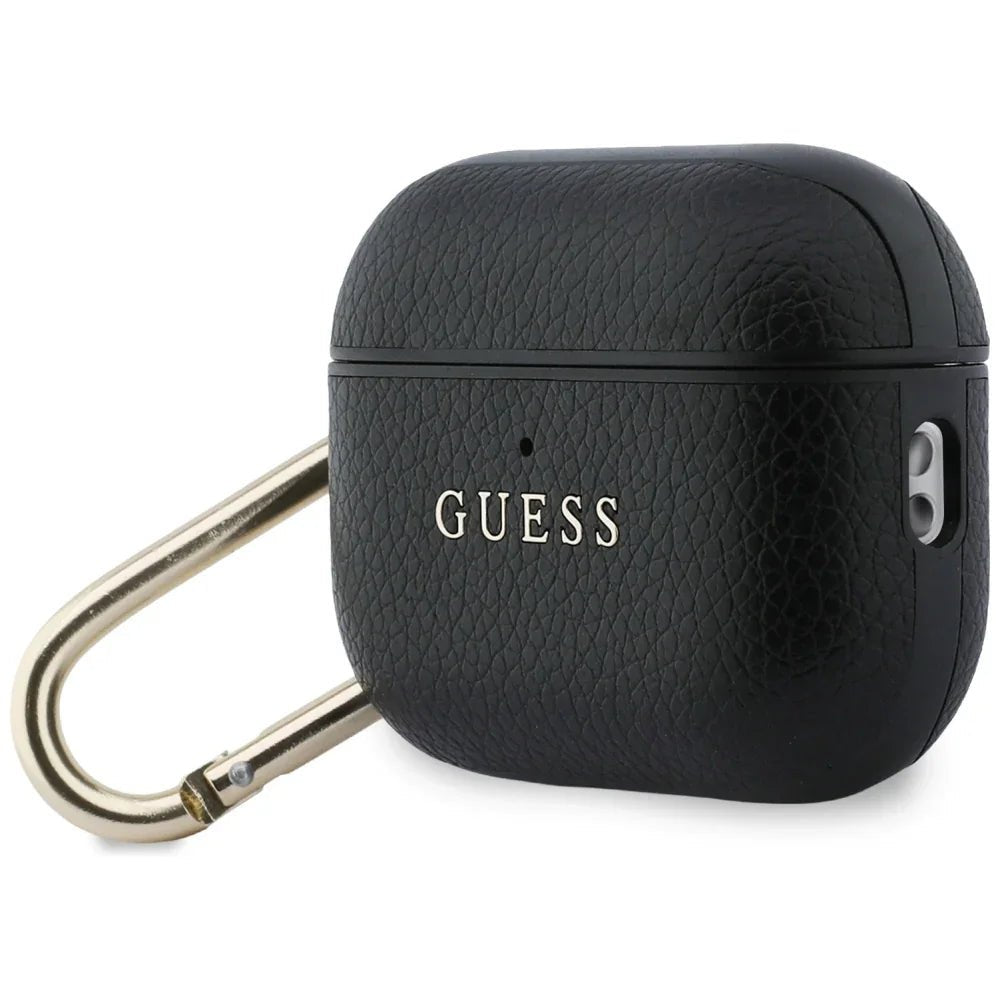 Guess AirPods Pro 3 - Θήκη με Επένδυση Συνθετικού Δέρματος - Grained Classic Logo Hook - Black