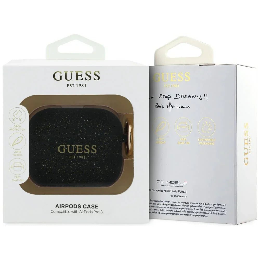Guess AirPods Pro 3 - Θήκη Σιλικόνης - Silicone Glitter Ring - Black