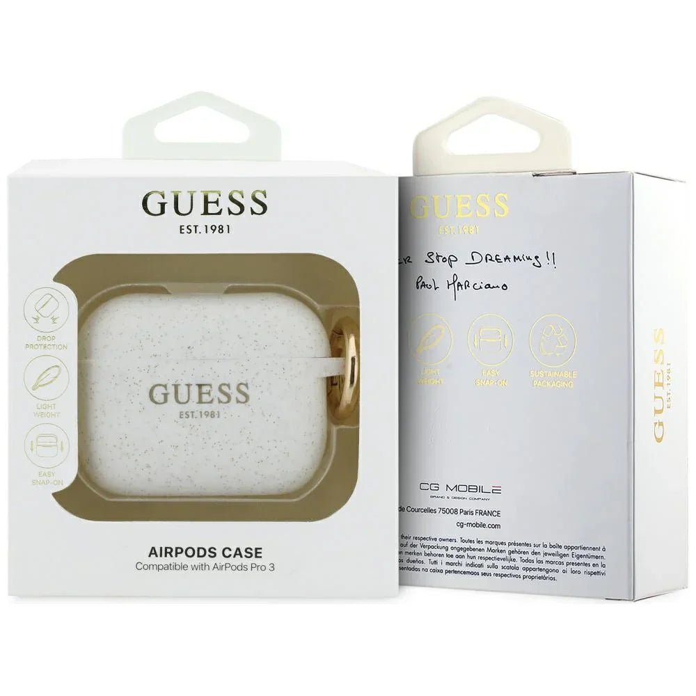 Guess AirPods Pro 3 - Θήκη Σιλικόνης - Silicone Glitter Ring - White