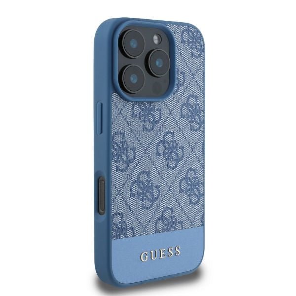 Guess iPhone 16 Pro Max - 4G Bottom Stripe - Θήκη με Επένδυση Συνθετικού Δέρματος - Blue - GUHCP16XG4GLBL