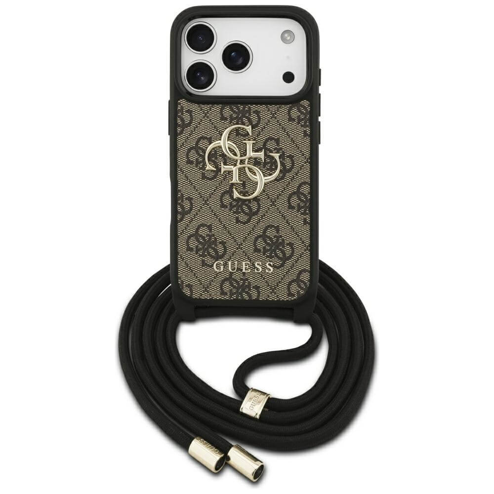 Guess iPhone 17 Pro - 4G Big Logo Cord Stap Crossbody - Θήκη με Επένδυση Συνθετικού Δέρματος και Λουράκι - Brown
