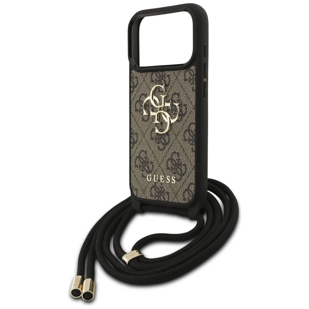 Guess iPhone 17 Pro - 4G Big Logo Cord Stap Crossbody - Θήκη με Επένδυση Συνθετικού Δέρματος και Λουράκι - Brown