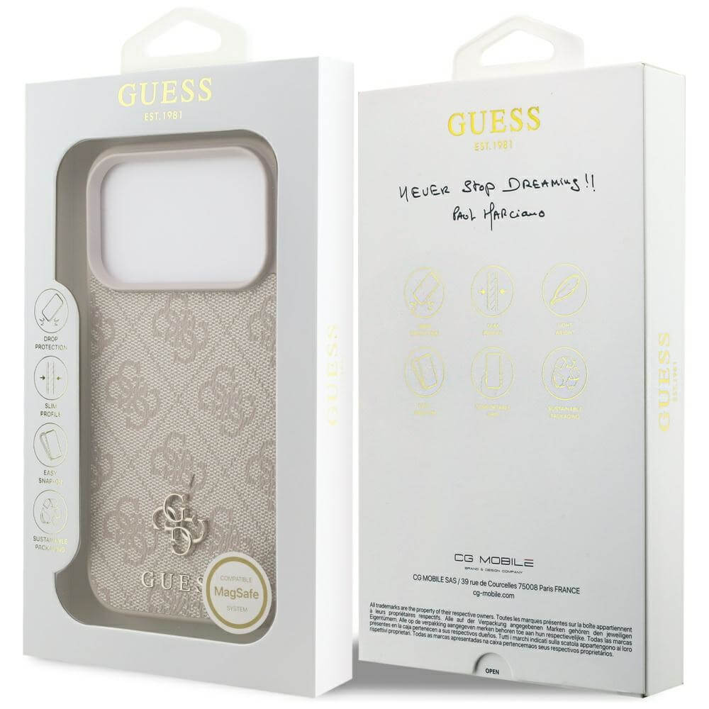 Guess iPhone 17 Pro - 4G Small Classic Logo MagSafe - Σκληρή Θήκη με Πλαίσιο Σιλικόνης και Επένδυση Συνθετικού Δέρματος - Brown