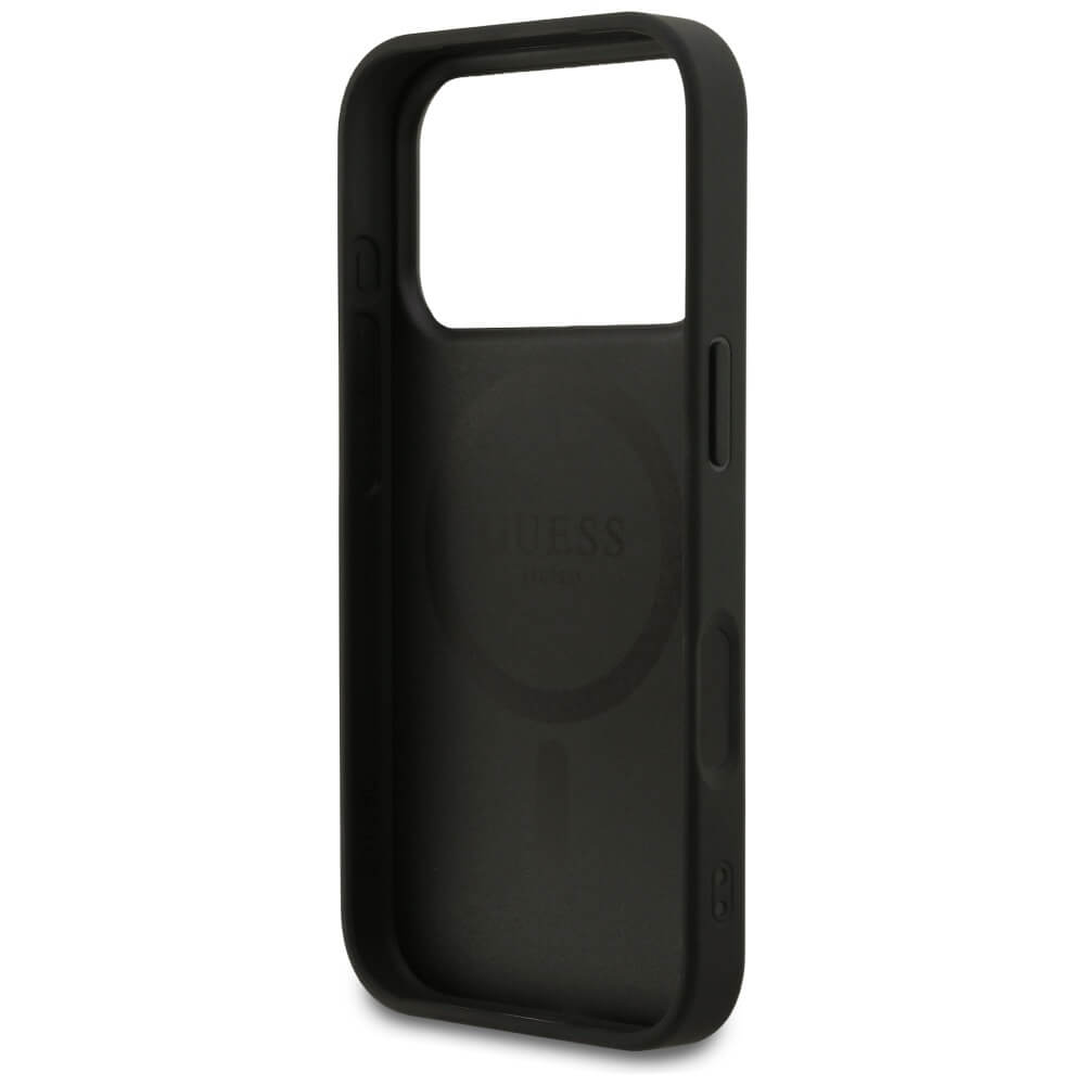 Guess iPhone 17 Pro - 4G Small Classic Logo MagSafe - Σκληρή Θήκη με Πλαίσιο Σιλικόνης και Επένδυση Συνθετικού Δέρματος - Black