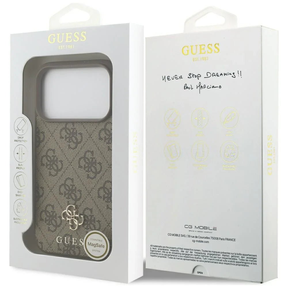 Guess iPhone 17 Pro - 4G Small Classic Logo MagSafe - Σκληρή Θήκη με Πλαίσιο Σιλικόνης και Επένδυση Συνθετικού Δέρματος - Brown