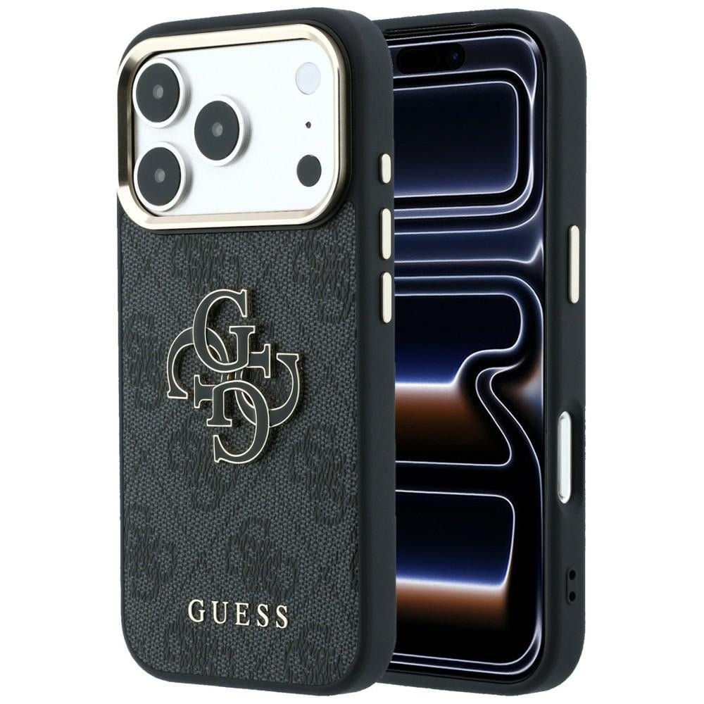 Guess iPhone 17 Pro / iPhone 18 Pro - Σκληρή Θήκη με Επένδυση από Οικολογικό Δέρμα - 4G and Big Resin Logo - Black