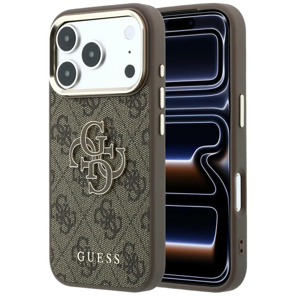 Guess iPhone 17 Pro / iPhone 18 Pro - Σκληρή Θήκη με Επένδυση από Οικολογικό Δέρμα - 4G and Big Resin Logo - Brown