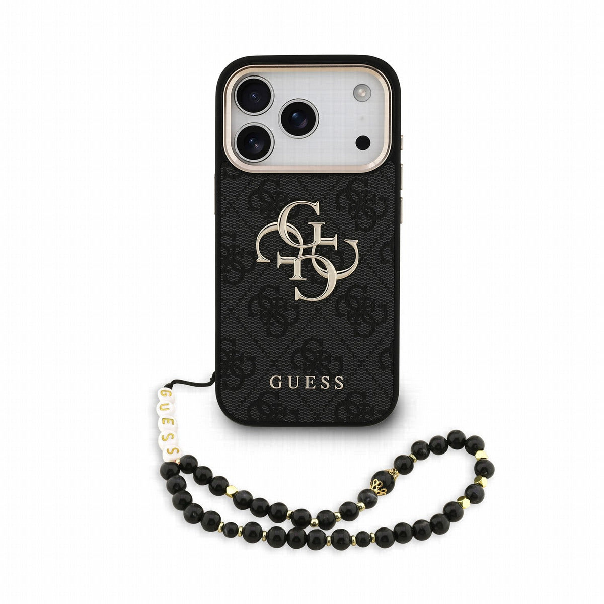 Guess iPhone 17 Pro / iPhone 18 Pro - Σκληρή Θήκη με Επένδυση Συνθετικού Δέρματος και Λουράκι - PU 4G Metal Logo Strap - Black