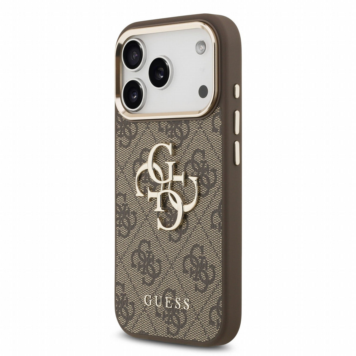 Guess iPhone 17 Pro / iPhone 18 Pro - Σκληρή Θήκη με Επένδυση Συνθετικού Δέρματος και Λουράκι - PU 4G Metal Logo Strap - Brown