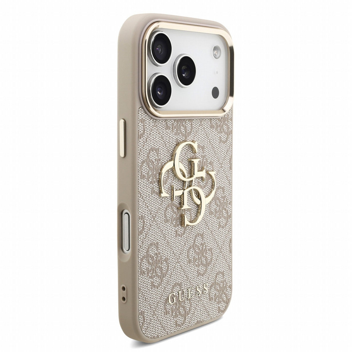 Guess iPhone 17 Pro / iPhone 18 Pro - Σκληρή Θήκη με Επένδυση Συνθετικού Δέρματος και Λουράκι - PU 4G Metal Logo Strap - Pink