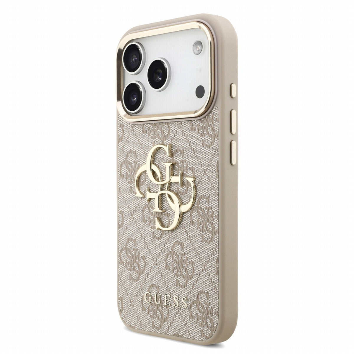 Guess iPhone 17 Pro / iPhone 18 Pro - Σκληρή Θήκη με Επένδυση Συνθετικού Δέρματος και Λουράκι - PU 4G Metal Logo Strap - Pink
