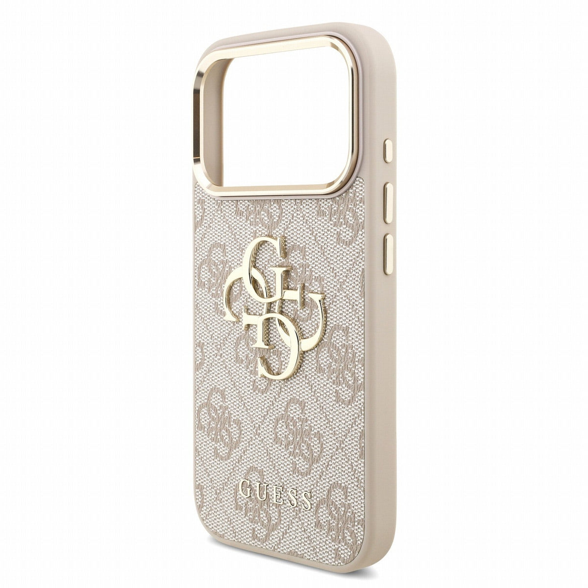 Guess iPhone 17 Pro / iPhone 18 Pro - Σκληρή Θήκη με Επένδυση Συνθετικού Δέρματος και Λουράκι - PU 4G Metal Logo Strap - Pink