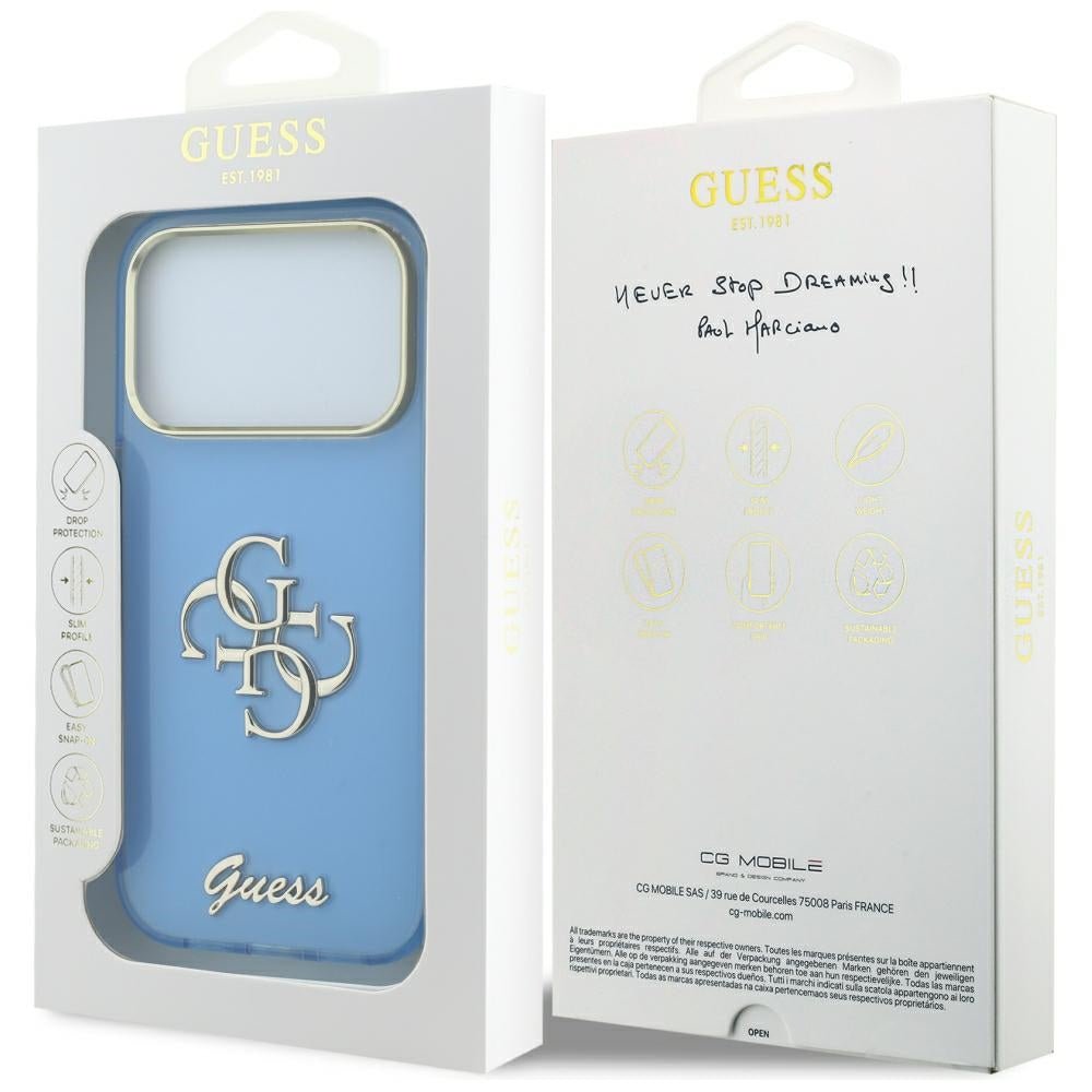 Guess iPhone 17 Pro / iPhone 18 Pro - Σκληρή Θήκη με Πλαίσιο Σιλικόνης - IML 4G Script Metal - Light Blue